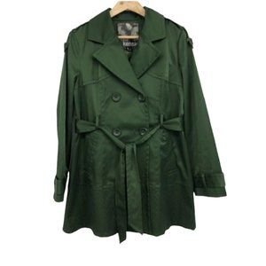 Kensie Green double breasted quilted trench coat with waist tie glossy finish LG